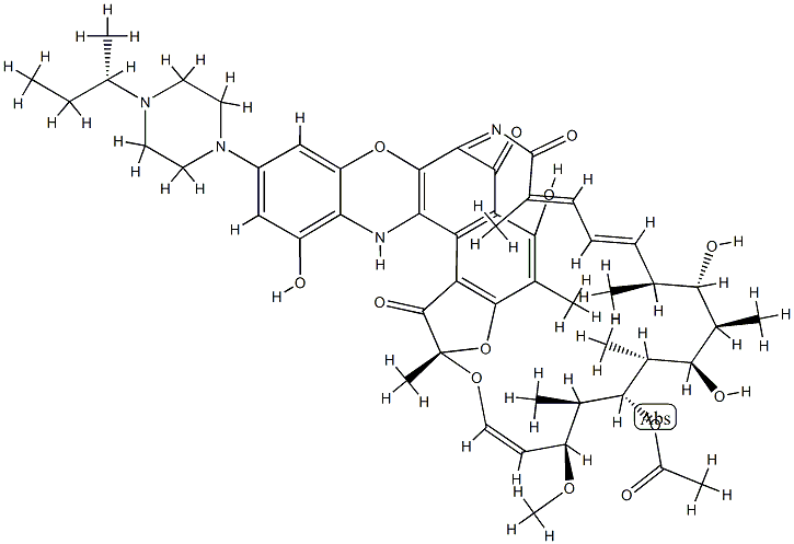 1-Deoxy-1'-dehydro-3'-hydroxy-1-oxo-5'-[4-[(S)-1-methylpropyl]piperazino]rifamycin VIII 구조식 이미지