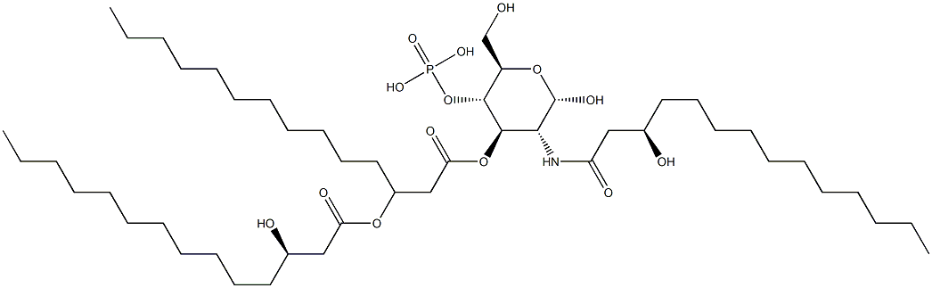 2-Deoxy-2-[(R)-3-hydroxytetradecanoylamino]-3-O-[(R)-3-[(R)-3-hydroxytetradecanoyloxy]tetradecanoyl]-α-D-glucopyranose 4-phosphoric acid 구조식 이미지