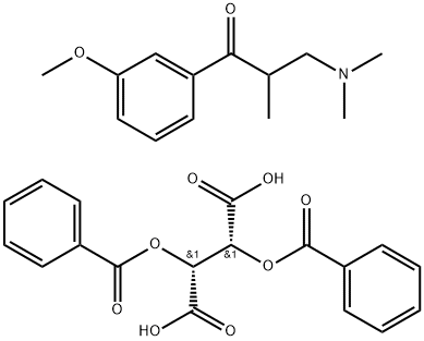 (S)-3-(diMethylaMino)-1-(3-Methoxyphenyl)-2-Methylpropan-1-one (2R,3R)-2,3-bis(benzoyloxy)succinate 구조식 이미지