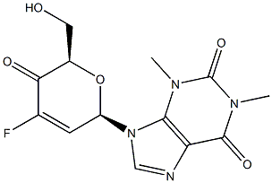 7-(3-deoxy-3-fluorohex-2-enopyranosyl-4-ulose)theophylline 구조식 이미지