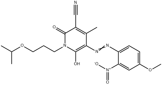 3-Pyridinecarbonitrile, 1,2-dihydro-6-hydroxy-5-(4-methoxy-2-nitrophenyl)azo-4-methyl-1-3-(1-methylethoxy)propyl-2-oxo- 구조식 이미지