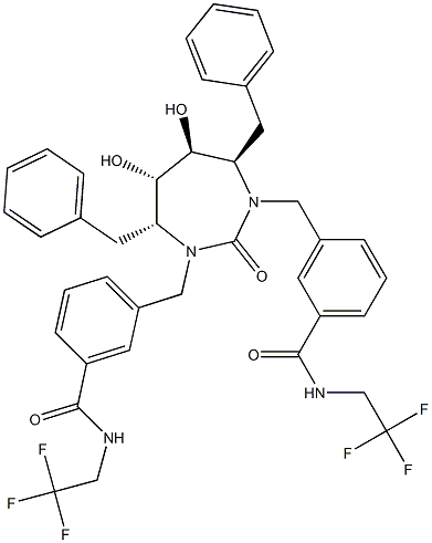 3-[[(4R,5S,6S,7R)-4,7-dibenzyl-5,6-dihydroxy-2-oxo-3-[[3-(2,2,2-triflu oroethylcarbamoyl)phenyl]methyl]-1,3-diazepan-1-yl]methyl]-N-(2,2,2-tr ifluoroethyl)benzamide Structure