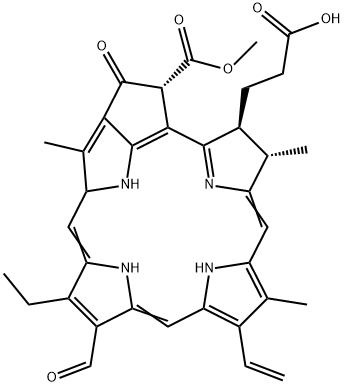 [3S-(3alpha,4beta,21beta)]-14-ethyl-13-formyl-21-(methoxycarbonyl)-4,8,18-trimethyl-20-oxo-9-vinylphorbine-3-propionic acid  구조식 이미지