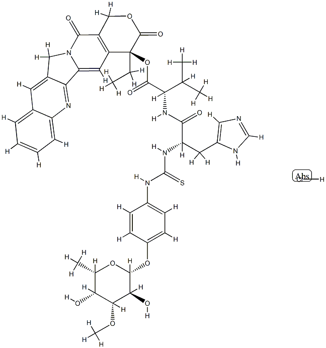 L-Valine,N-[[[4-[(6-deoxy-3-O-methyl-b-L-galactopyranosyl)oxy]phenyl]amino]thioxomethyl]-L-histidyl-,(4S)-4-ethyl-3,4,12,14-tetrahydro-3,14-dioxo-1H-pyrano[3′,4′:6,7]indolizino[1,2-b]quinolin-4-yle아이돌 구조식 이미지