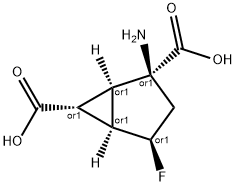 Bicyclo[3.1.0]hexane-2,6-dicarboxylic acid, 2-amino-4-fluoro-, (1R,2S,4R,5R,6R)-rel- (9CI) Structure