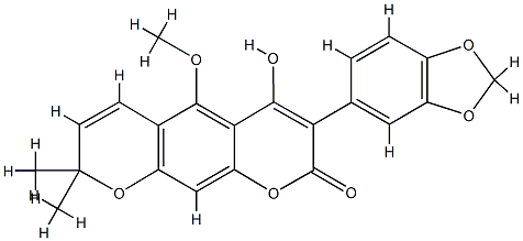 3-(1,3-Benzodioxol-5-yl)-4-hydroxy-5-methoxy-8,8-dimethyl-2H,8H-benzo[1,2-b:5,4-b']dipyran-2-one 구조식 이미지