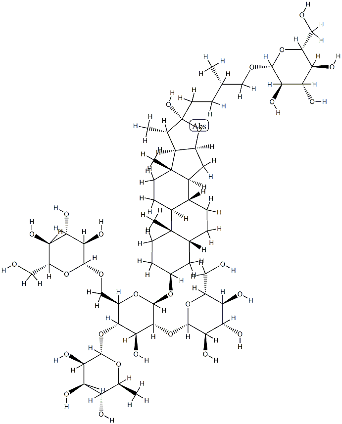 [(22S,25S)-26-(β-D-Glucopyranosyloxy)-22-hydroxy-5β-furostan-3β-yl]4-O-(6-deoxy-α-L-mannopyranosyl)-2-O:6-O-di(β-D-glucopyranosyl)-β-D-glucopyranoside 구조식 이미지
