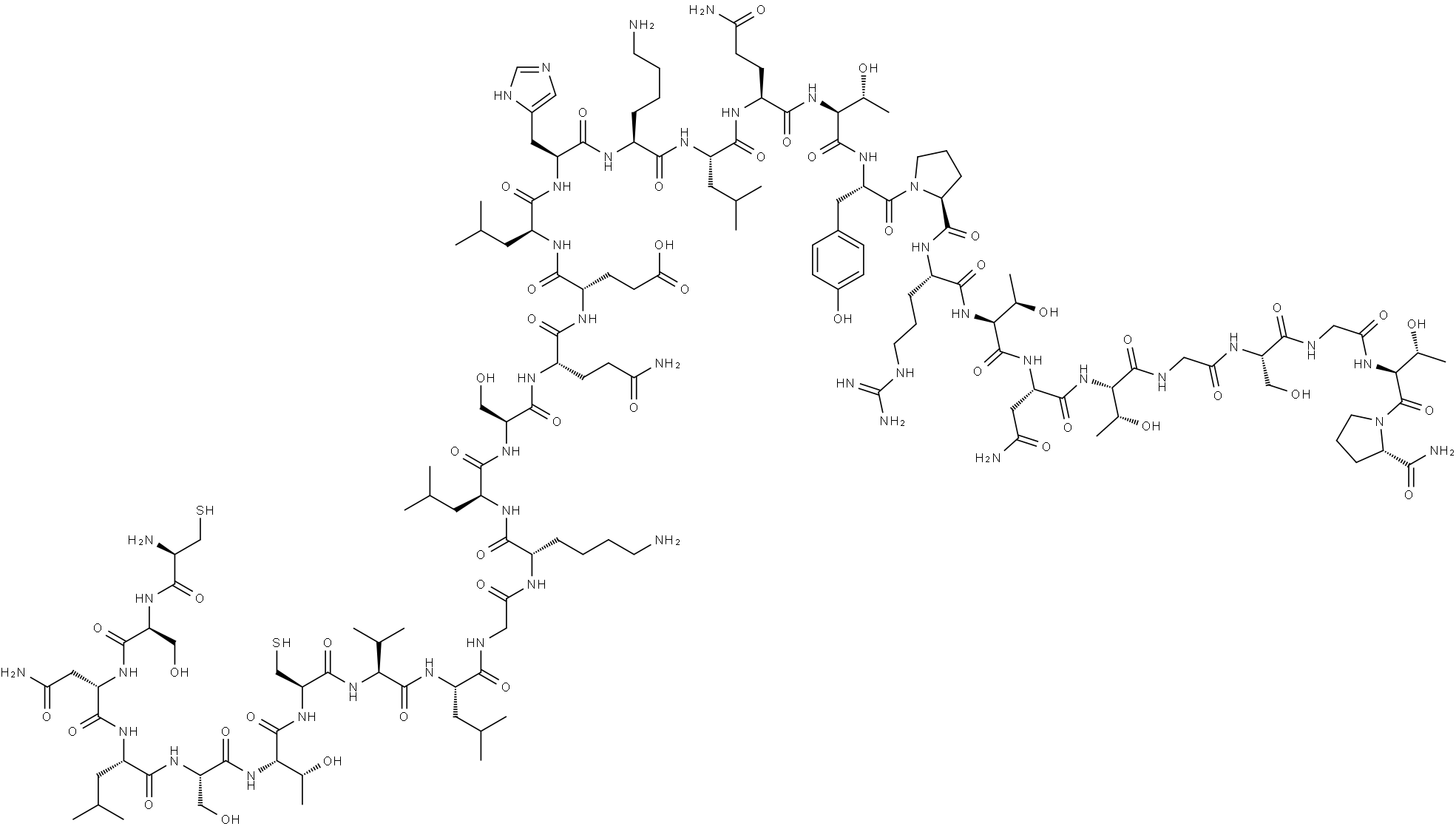 L-Cys-L-Ser-L-Asn-L-Leu-L-Ser-L-Thr-L-Cys-L-Val-L-Leu-Gly-L-Lys-L-Leu-L-Ser-L-Gln-L-Glu-L-Leu-L-His-L-Lys-L-Leu-L-Gln-L-Thr-L-Tyr-L-Pro-L-Arg-L-Thr-L-Asn-L-Thr-Gly-L-Ser-Gly-L-Thr-L-Pro-NH2 Structure