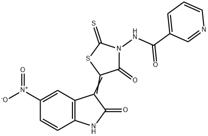 N-(5-{5-nitro-2-oxo-1,2-dihydro-3H-indol-3-ylidene}-4-oxo-2-thioxo-1,3-thiazolidin-3-yl)nicotinamide Structure