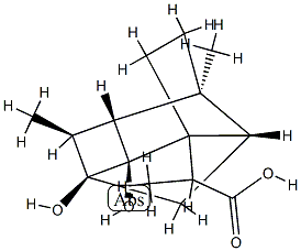 (1R,7aβ,8S,αR)-Octahydro-6β,8-dihydroxy-α,3aβ,5α-trimethyl-1α,4α,6-metheno-1H-indene-1-acetic acid 구조식 이미지