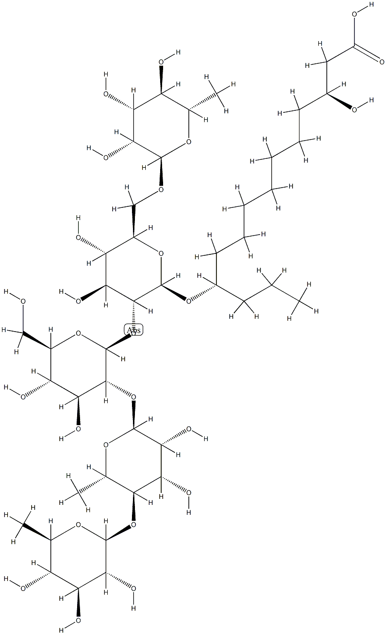 (3S,11S)-3-Hydroxy-11-[[6-O-(α-L-rhamnopyranosyl)-2-O-[2-O-[4-O-(6-deoxy-β-D-glucopyranosyl)-α-L-rhamnopyranosyl]-β-D-glucopyranosyl]-β-D-glucopyranosyl]oxy]tetradecanoic acid 구조식 이미지