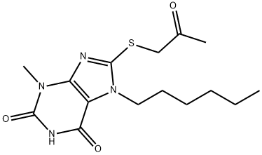 7-hexyl-3-methyl-8-[(2-oxopropyl)sulfanyl]-3,7-dihydro-1H-purine-2,6-dione Structure
