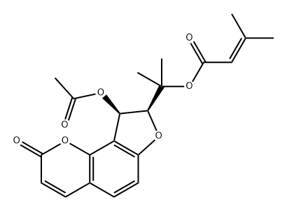 3-Methyl-2-butenoic acid [1-[(8S)-9α-acetoxy-8,9-dihydro-2-oxo-2H-furo[2,3-h]-1-benzopyran-8-yl]-1-methylethyl] ester 구조식 이미지