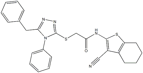 2-[(5-benzyl-4-phenyl-4H-1,2,4-triazol-3-yl)sulfanyl]-N-(3-cyano-4,5,6,7-tetrahydro-1-benzothien-2-yl)acetamide Structure