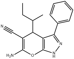 6-amino-4-sec-butyl-3-phenyl-1,4-dihydropyrano[2,3-c]pyrazole-5-carbonitrile Structure