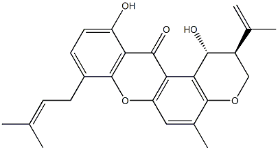 (1R)-2,3-Dihydro-1α,11-dihydroxy-5-methyl-8-(3-methyl-2-butenyl)-2β-(1-methylvinyl)pyrano[3,2-a]xanthen-12(1H)-one 구조식 이미지