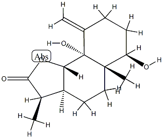 (3R)-3aβ,4,5,5a,6,7,8,9,9a,9bα-Decahydro-6α,9aβ-dihydroxy-3α,5aα-dimethyl-9-methylenenaphtho[1,2-b]furan-2(3H)-one 구조식 이미지