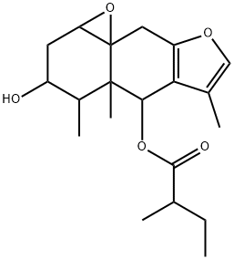2-Methylbutyric acid [1a,2,4,4a,5,9-hexahydro-3-hydroxy-4,4a,6-trimethyl-3H-oxireno[8,8a]naphtho[2,3-b]furan-5-yl] ester 구조식 이미지