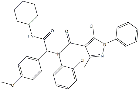 1H-Pyrazole-4-carboxamide,5-chloro-N-(2-chlorophenyl)-N-[2-(cyclohexylamino)-1-(4-methoxyphenyl)-2-oxoethyl]-3-methyl-1-phenyl-(9CI) 구조식 이미지