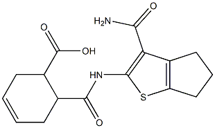 6-({[3-(aminocarbonyl)-5,6-dihydro-4H-cyclopenta[b]thien-2-yl]amino}carbonyl)-3-cyclohexene-1-carboxylic acid 구조식 이미지