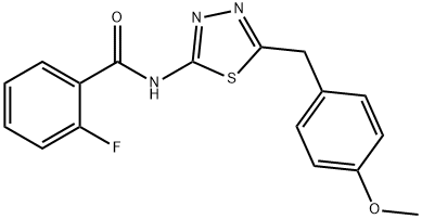 2-fluoro-N-[5-(4-methoxybenzyl)-1,3,4-thiadiazol-2-yl]benzamide 구조식 이미지