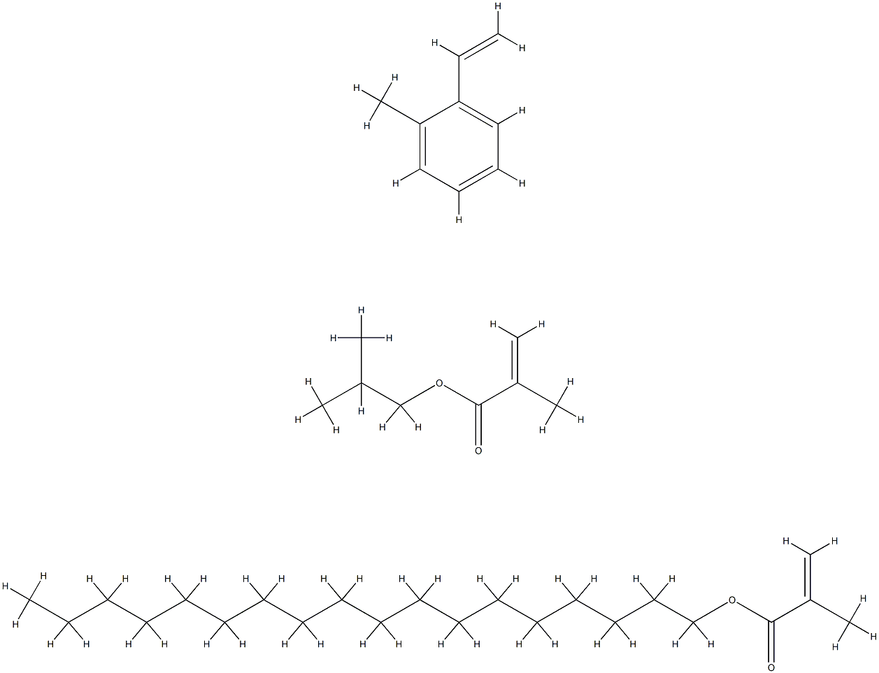 2-프로펜산,2-메틸-,2-메틸프로필에스테르,에테닐메틸벤젠및옥타데실2-메틸-2-프로페노에이트중합체 구조식 이미지