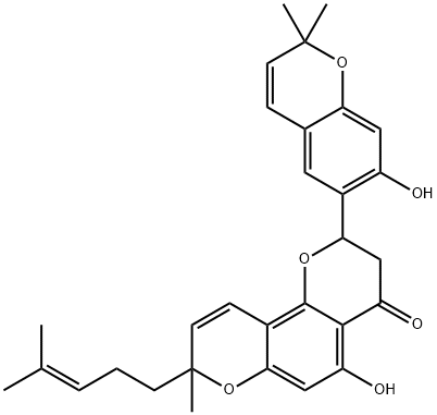 2,3-Dihydro-5-hydroxy-2-(7-hydroxy-2,2-dimethyl-2H-1-benzopyran-6-yl)-8-methyl-8-(4-methyl-3-pentenyl)-4H,8H-benzo[1,2-b:3,4-b']dipyran-4-one Structure