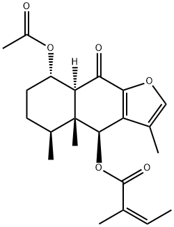 (Z)-2-Methyl-2-butenoic acid [(4S)-8α-acetoxy-4,4a,5,6,7,8,8aα,9-octahydro-3,4aα,5β-trimethyl-9-oxonaphtho[2,3-b]furan-4β-yl] ester 구조식 이미지