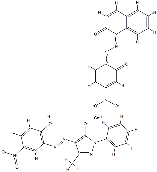 hydrogen [2,4-dihydro-4-[(2-hydroxy-5-nitrophenyl)azo]-5-methyl-2-phenyl-3H-pyrazol-3-onato(2-)][1-[(2-hydroxy-4-nitrophenyl)azo]-2-naphtholato(2-)]cobaltate(1-) Structure