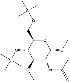 Methyl 2-(acetylamino)-3-O-methyl-4-O,6-O-bis(trimethylsilyl)-2-deoxy-α-D-glucopyranoside 구조식 이미지