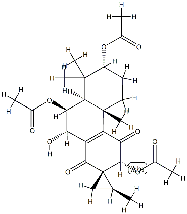 (2S,1S,3'R,4'bS,7'R,8'aR,9'S,10'S)-3',7',9'-Triacetoxy-4'b,5',6',7',8',8'a,9',10'-octahydro-10'-hydroxy-2,4'b,8',8'-tetramethylspiro[cyclopropane-1,2'(1'H)-phenanthrene]-1',4'(3'H)-dione Structure