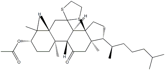 7,7-에틸렌디티오-3β-(아세틸옥시)-11-옥소-5α-라노스탄 구조식 이미지