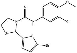 3-Thiazolidinecarbothioamide,2-(5-bromo-2-thienyl)-N-(3-chloro-4-methoxyphenyl)-(9CI) Structure