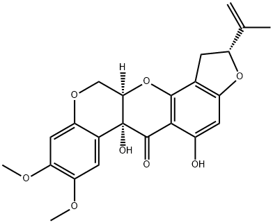 (2R)-1,2,12,12aα-Tetrahydro-5,6aα-dihydroxy-8,9-dimethoxy-2α-(1-methylvinyl)[1]benzopyrano[3,4-b]furo[2,3-h][1]benzopyran-6(6aH)-one 구조식 이미지