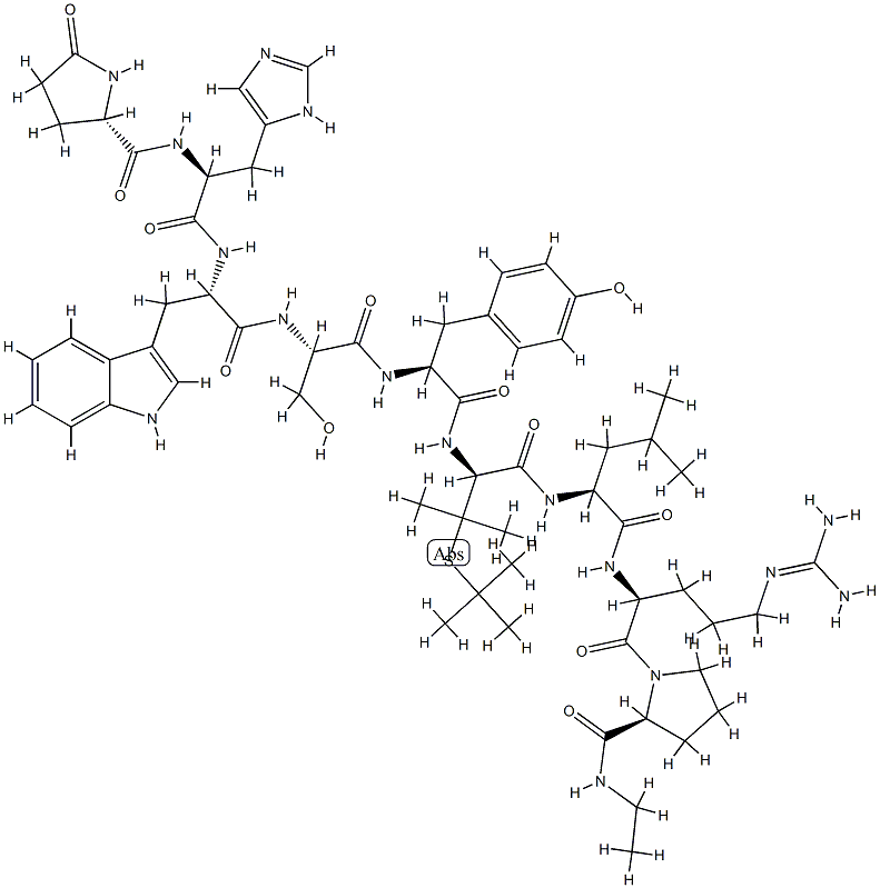 Luteinizing hormone-releasing factor (pig), 6-[3-[(1,1-dimethylethyl)thio]-d-valine]-9-(N-ethyl-l-prolinamide)-10-deglycinamide- Structure