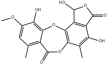 1,4,11-Trihydroxy-10-methoxy-5,8-dimethyl-7H-isobenzofuro[4,5-b][1,4]benzodioxepin-3,7(1H)-dione Structure