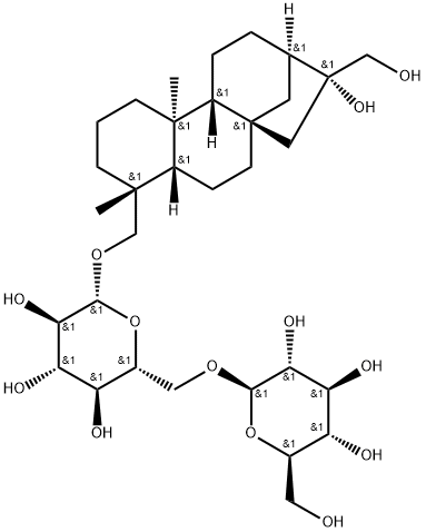 16,17-Dihydroxykauran-18-yl 6-O-β-D-glucopyranosyl-β-D-glucopyranoside 구조식 이미지