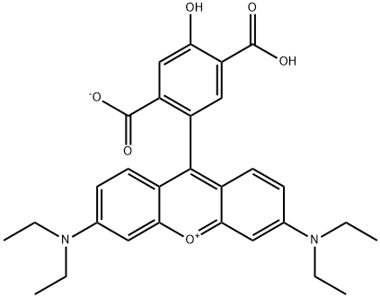 hydrogen 9-(2,5-dicarboxylato-4-hydroxyphenyl)-3,6-bis(diethylamino)xanthylium  Structure