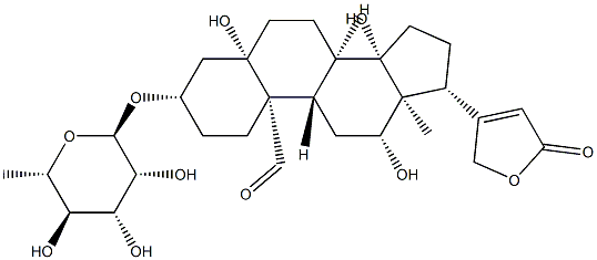 3β-[(6-Deoxy-α-L-mannopyranosyl)oxy]-5,12β,14-trihydroxy-19-oxo-5β-card-20(22)-enolide 구조식 이미지