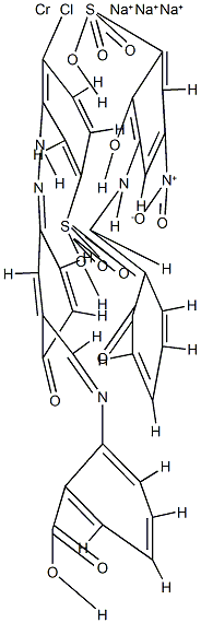 Chromate(3-), [2-[[[5-[(2-chloro-5-sulfophenyl)azo]-2-hydroxyphenyl] methylene]amino]benzoato (3-)][2-hydroxy-3-[[(2-hydroxyphenyl)methylene]amino]-5-nitrobenzenesulfonato(3-)]-, trisodium 구조식 이미지