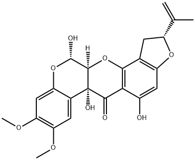 (2R)-1,2,12,12aα-Tetrahydro-5,6aα,12α-trihydroxy-8,9-dimethoxy-2α-(1-methylvinyl)[1]benzopyrano[3,4-b]furo[2,3-h][1]benzopyran-6(6aH)-one 구조식 이미지