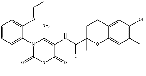 2H-1-Benzopyran-2-carboxamide,  N-[6-amino-1-(2-ethoxyphenyl)-1,2,3,4-tetrahydro-3-methyl-2,4-dioxo-5-pyrimidinyl]-3,4-dihydro-6-hydroxy-2,5,7,8- 구조식 이미지