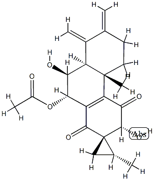 (1S,2R)-10'β-Acetoxy-3',4',4'b,5',6',7',8',8'aβ,9',10'-decahydro-3'β,9'α-dihydroxy-2,4'bα-dimethyl-7',8'-bis(methylene)spiro[cyclopropane-1,2'(1'H)-phenanthrene]-1',4'-dione 구조식 이미지