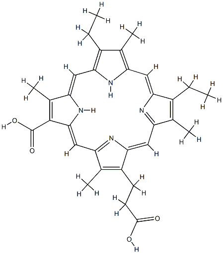7-carboxy-12,17-diethyl-3,8,13,18-tetramethyl-21H,23H-porphine-2-propionic acid  Structure