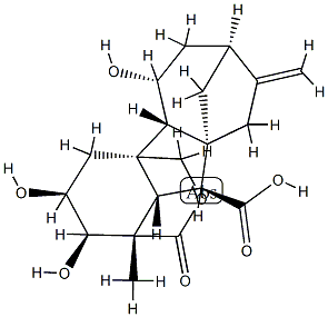 1α,4aα-(Carbonyloxymethylene)-2β,3β,5α-trihydroxy-1β-methyl-8-methylenegibbane-10β-carboxylic acid 구조식 이미지
