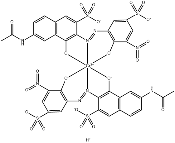pentahydrogen bis[6-acetamido-4-hydroxy-3-[(2-hydroxy-3-nitro-5-sulphophenyl)azo]naphthalene-2-sulphonato(4-)]chromate(5-) Structure