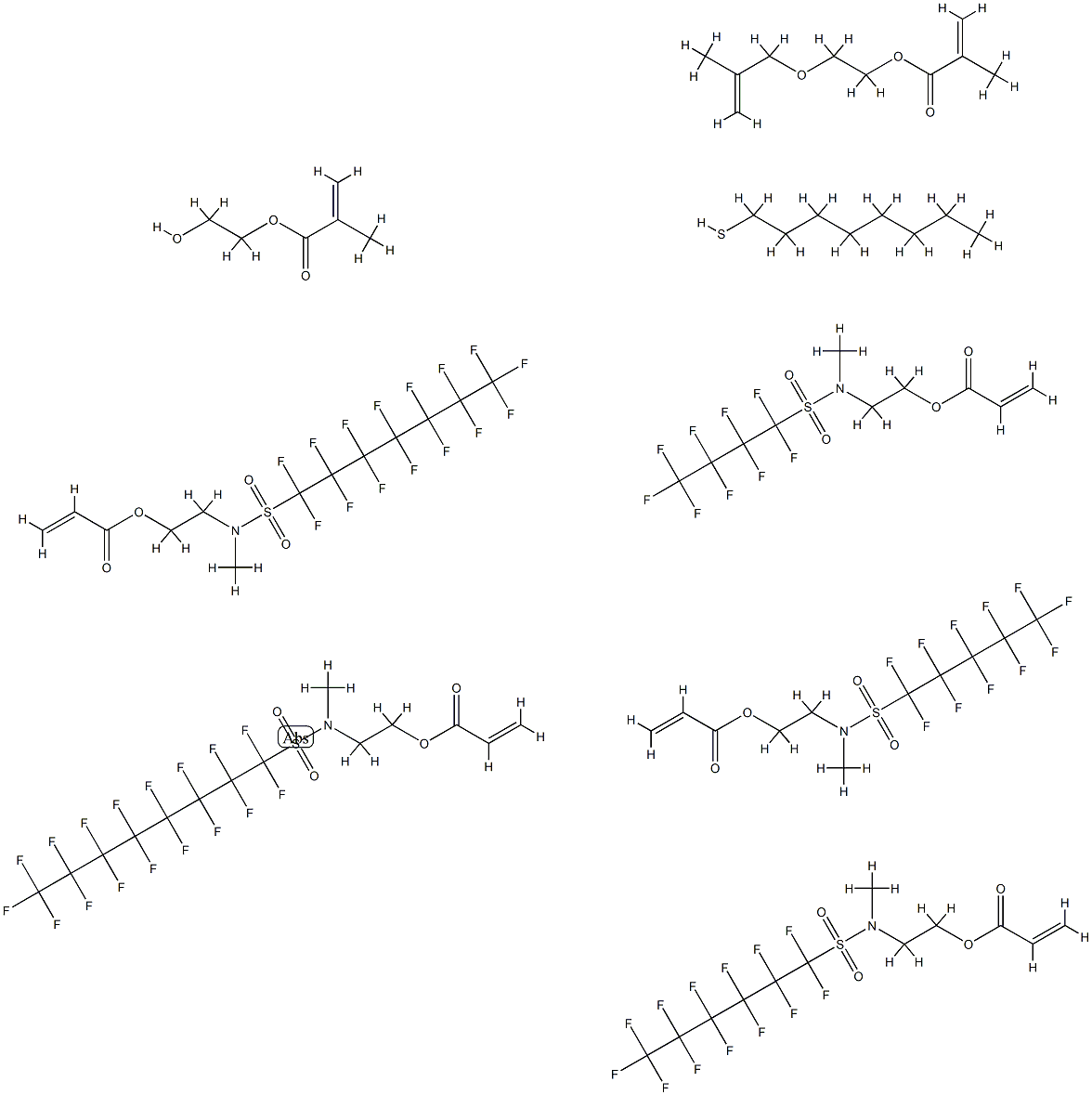 2-Propenoic acid, 2-[[(heptadecafluorooctyl) sulfonyl]methylamino]ethyl ester, telomer with 2-[methyl[(nonafluorobutyl)sulfonyl]amino]ethyl 2-propenoate, α-(2-methyl-1-oxo-2- propenyl)-ω-hydroxypoly(oxy-1,2-ethanediyl ), α-(2-methyl-1-oxo-2-propenyl)-ω-[( 구조식 이미지
