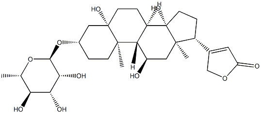 3β-[(6-Deoxy-α-L-mannopyranosyl)oxy]-5,11α,14-trihydroxy-5β-card-20(22)-enolide 구조식 이미지
