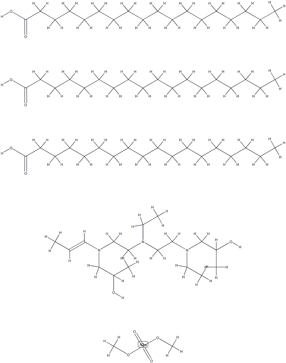 tristearic acid, triesterwith 1,1',1'',1'''-[[(2-hydroxypropyl)imino]bis(ethylenenitrilo)]tetra(propan-2-ol), compound with dimethyl sulphate (1:1) Structure