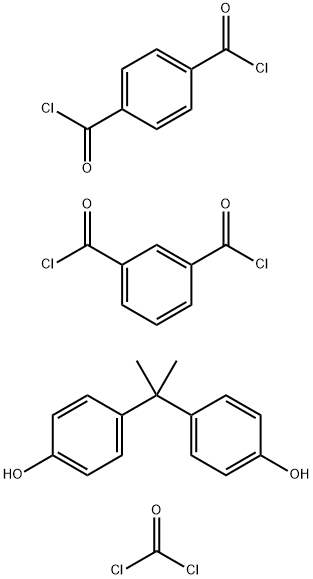 1,3-벤젠디카르보닐디클로라이드,1,4-벤젠디카르보닐디클로라이드,탄산디클로라이드및4,4-(1-메틸에틸리덴)비스페놀과의중합체 구조식 이미지